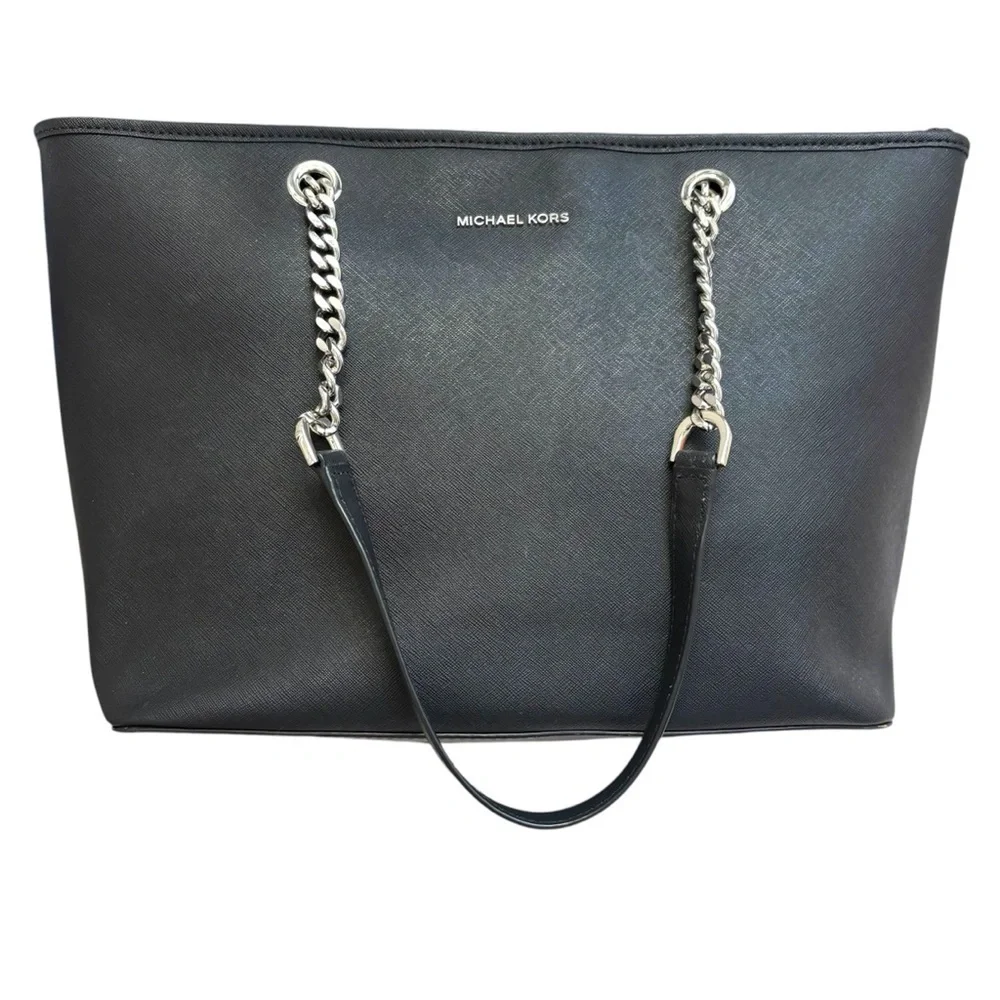 Michael kors black saffiano leather zippered business laptop tote bag